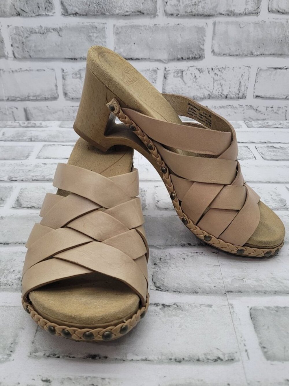 Dansko Tory Woven Leather Heeled Wedge Sandals Beige Tan EU 36 US 5.5-6